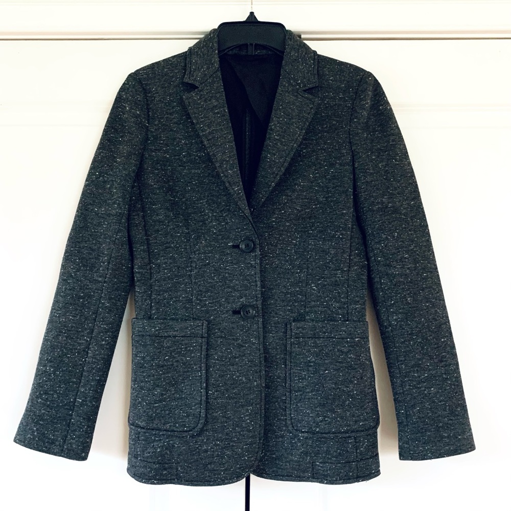 ATM Blazer Bonded Knit Gray Speckled Jacket Patch Pocket Anthony Thomas Size 4